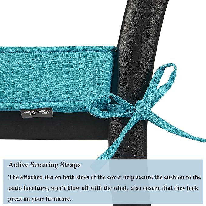 FUNHOME Indoor/Outdoor Chair Cushions Set of 2, 18 x 18 x 2.5 Inch Square Corner Outdoor Cushions for Patio Furniture,2 Packs Patio Chair Cushions with Ties-Aqua Blue
