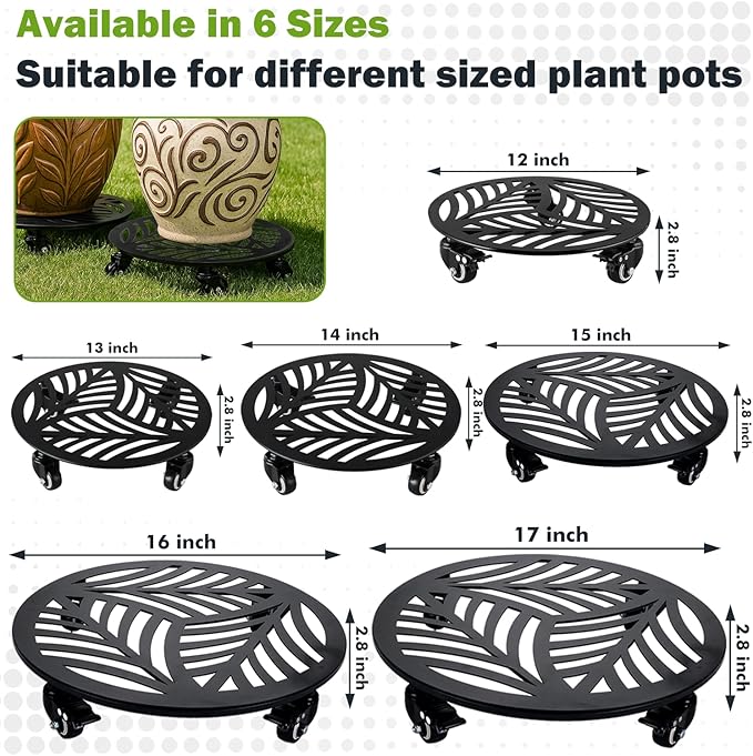 1 Pack Metal Plant Caddy with Wheels 17 inches Heavy-Duty Iron Rolling Plant Stand with Casters Indoor Outdoor Wheeled Plant Roller Base Pot Movers Plant Dolly Coaster Trolley Black