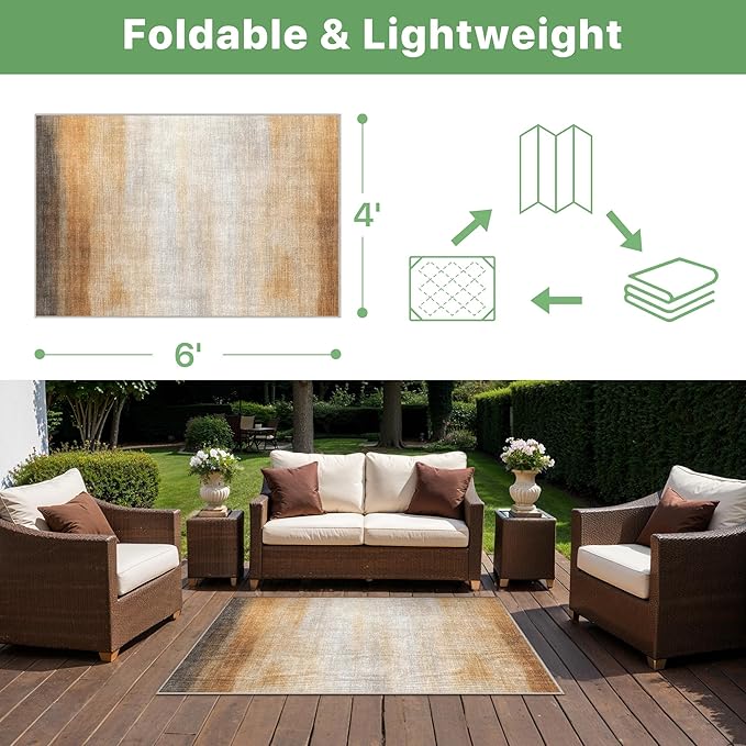 GENIMO 4'x 6'Outdoor & Indoor Area Rug, Waterproof, Non-Shedding, Easy Cleaning, Abstract Front Door Mat for Patio, Entryway, Porch, Living Room, Bedroom, Bathroom, Outside Carpet