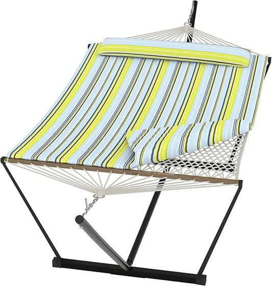 Double Hammock with Heavy-Duty Steel Stand, 2 Person Portable Hammock, 450LBS Max Weight Capacity, Easy Assembly, Ideal for Indoor, Backyard, Camping & Outdoor Use