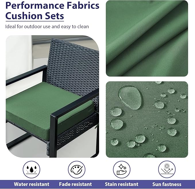 Outdoor Chair Cushions Set of 4,Waterproof Outdoor Seat Cushions for Patio Furniture,Patio Chair Cushion with Handle and Ties, Square Out Door Chair Pads,17" x 16" x 2", Forest Green