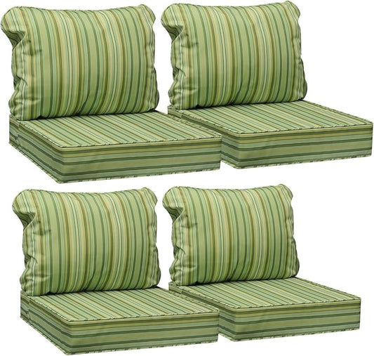 AAAAAcessories Outdoor Seat Cushions for Chairs, Fade-Resistant, Waterproof Patio Furniture Replacement Cushions, 23.5" x 25.5" x 5" + 23.5" x 19", Set of 4, Mossy Forest Stripe