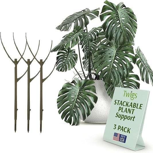 Stackable Plant Support Stakes, Indoor & Outdoor Houseplant Stem Support, Garden Accessories, Durable Trellis Alternative for Climbing & Potted Plants - Moonstone, 3 Pack, 17" L