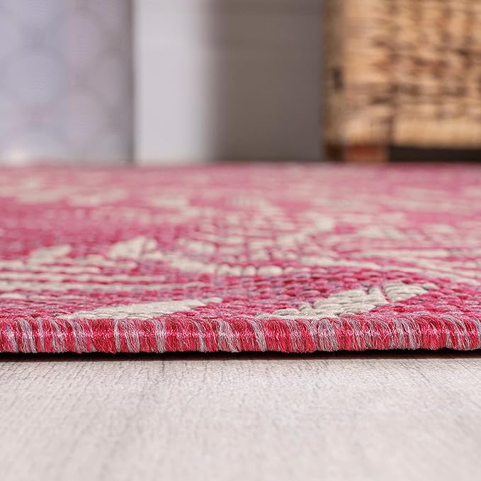 JONATHAN Y Palm Frond Indoor Outdoor Area Rug 9X12 Fuchsia/Light Gray, Nevis for Backyard, Patio, Porch, Easy-Cleaning, High Traffic, Pet-Friendly, Non-Shedding (SMB119F-9)