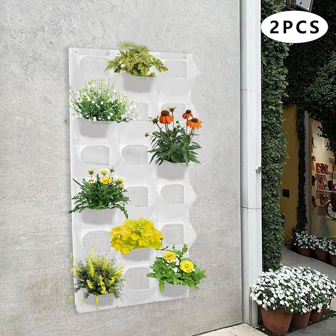 Wall Mounted Vertical Garden Planter with 36 Pots, 6 Row Vertical Stackable Hanging Planters, Indoor Outdoor Flower Pot Holder for Herbs Vegetables Fruits (White)