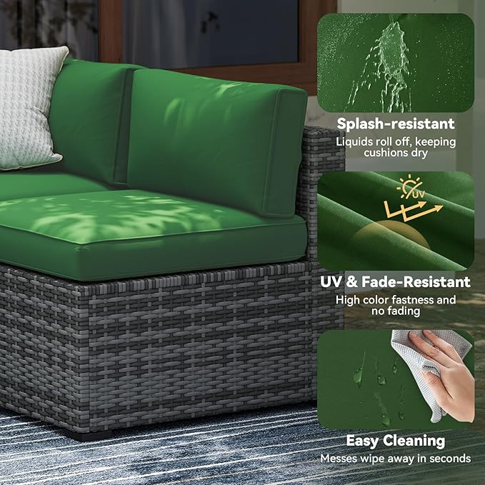 Aoxun Replacement Cushions for Outdoor Furniture, 14-Piece Outdoor Cushions for Patio Furniture, Deep Seat, Splash-Proof & Fade Resistant Couch Cushion for 6-Seat Patio Conversation Sets, Dark Green