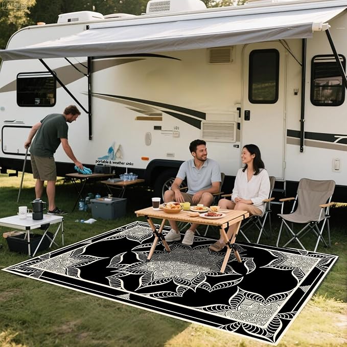 WILDROOTS 5x8 Feet Hepburn Flower Plastic Outdoor Rug, Stain Resistant Waterproof Reversible Outdoor Patio Rug, Fade Resistant Camping Rug