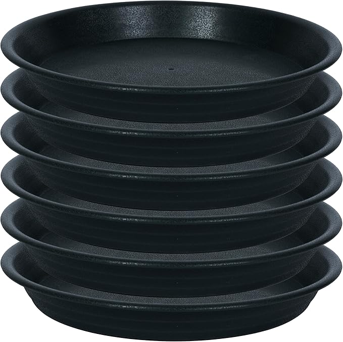 Plant Saucer Pot Tray 4 6 8 10 12 14 16 18 inch, 6 Packs Plastic Flower Planter Saucers and Drip Trays for Indoors Outdoors, Heavy Durable Plant Plate Water Catcher (6 inch, Black)