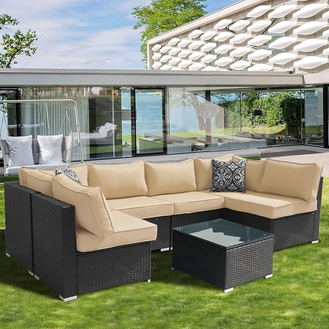 Outdoor Cushions for Patio Furniture,14Pieces Water-Resistant Replacement Cushions Fits 6-seat Sectional Rattan Conversation Set,Sofa Cushion for Patio,Liner&Cover(Beige)