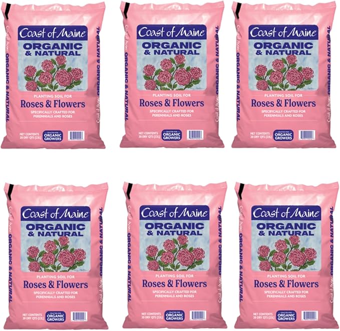Coast of Maine Organic & Natural Planting Soil for Roses & Flowers - Premium Garden Soil w/Composted Manure, Sphagnum Peat Moss for Multi Use In Ground & Containers - Enhanced Drainage (20 Qt)