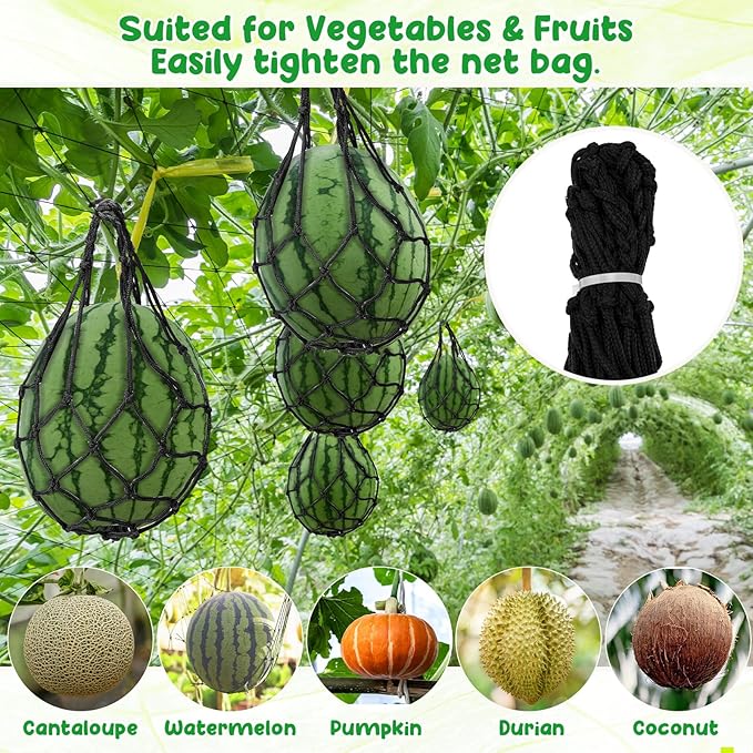 Nuenen 12 Pcs Watermelon Net Melon Hammock Melon Cradle Plant and Garden Supports Pumpkin Support Hanging Bag Protects Watermelons, Honeydew, Squash, Cantaloupes (Black)