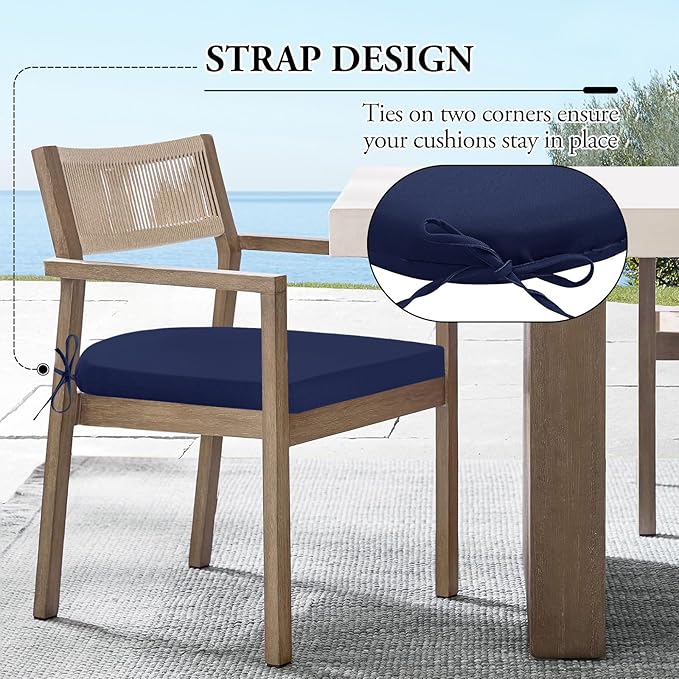 Wellsin Outdoor Chair Cushions for Patio Furniture - Patio Chair Cushions Set of 4 - Water Resistant Round Corner Outdoor Seat Cushions 17"X16"X2", Navy