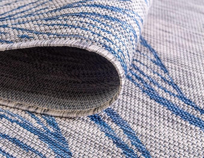 Unique Loom Outdoor Botanical Collection Area Rug - Leaf (7' 1" x 10' Rectangle, Light Gray/ Ivory)