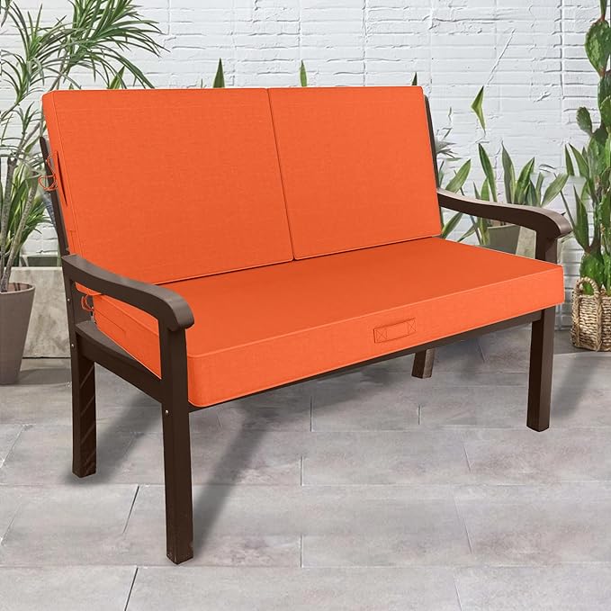 46 x 24 Outdoor Loveseat Cushion Set, 3 Piece Seat Cushions for Patio Furniture,Fade Resistant,Water Repellent, Outdoor Cushion Set for Wicker Couch,Bench,Swing,Orange