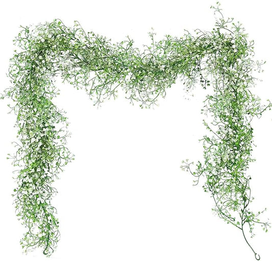 RECUTMS Artificial Hanging Vines Garland Faux Ferns Leaves Ivy Garland Fake Plant Greenery 2Pcs for Spring Home Indoor Outdoor Wedding Farmhouse Mantle Table Centerpiece Party Garden Decor(White)