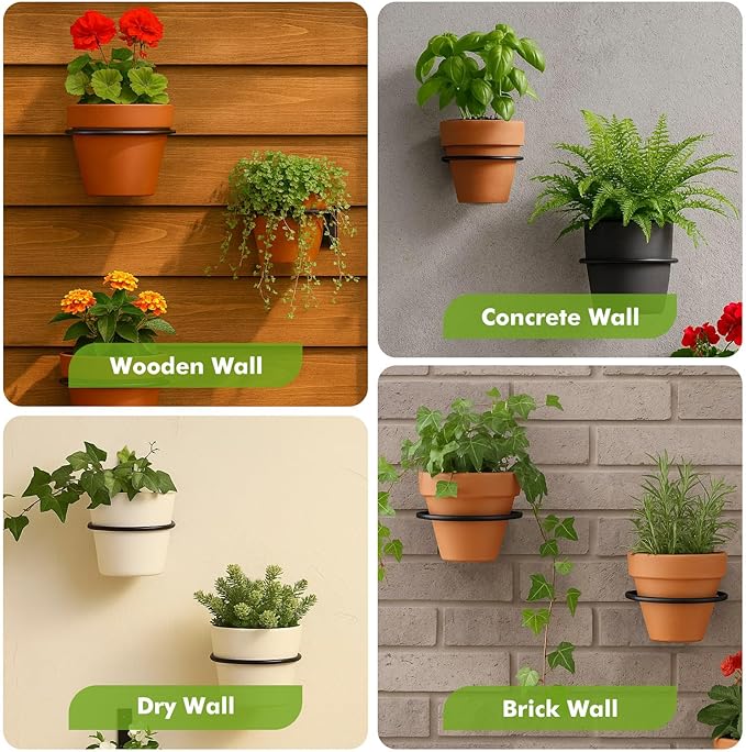 9-Pack 4/6/8 Inch Flower Pot Holder Ring Wall Mounted Metal Flower Pot Hangers Wall Hanger Bracket Rings Black Planter Bracket for Home, Garden, Indoor Outdoor Pots