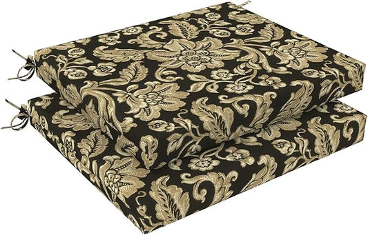 LVTXIII Outdoor Chair Cushions 18.5"x16"x2" Pack of 2, Water-Repellent Square Corner Memory Foam Seat Cushions with Ties for Garden Patio Furniture, Jacobean Black