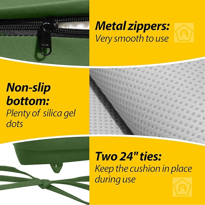 AAAAAcessories Outdoor Seat Cushions for Chairs, Waterproof, Fade-Resistant, 18" x 18" x 2", Patio Furniture Replacement Cushions, Set of 2, Dark Moss Green