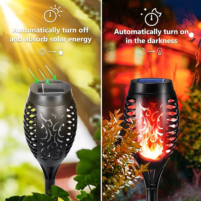 Toodour Solar Torch Flame Lights, 12 Pack Solar Lights Outdoor with Flickering Flame, Waterproof Patio Light Landscape Decoration Lighting for Garden, Lawn, Yard, Outdoor Decorations - Red