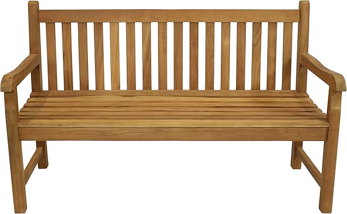 Sunnydaze 2-Person Outdoor Bench for Front Porch or Park - Wooden Teak Patio Garden Bench with Backrest - 675 lb Weight Capacity - Mission