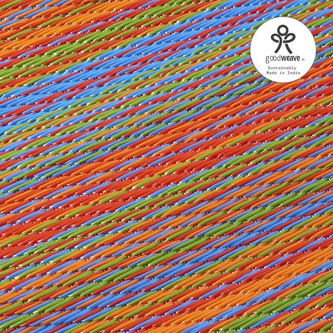 Fab Habitat Outdoor Rug - Waterproof, Fade Resistant, Crease-Free - Premium Recycled Plastic - Striped - Patio, Porch, Deck, Balcony - Cancun - Multicolor - 5 x 8 ft