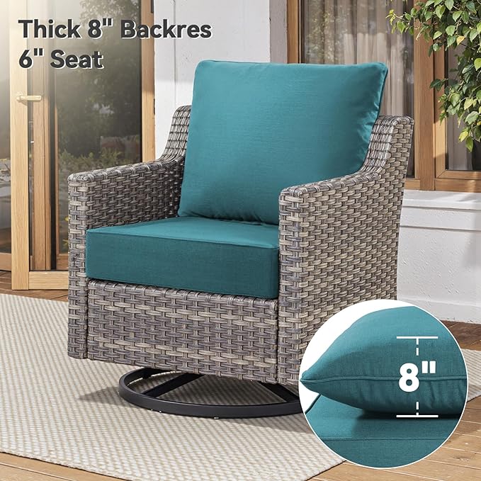 6" Thick Outdoor Cushions 22x24x6, 4-Set Deep Seat Patio Cushions with Removable Cover, Waterproof & Fade Resistant Replacement for Wicker Chair, Loveseat, Sofa - Peacock Green