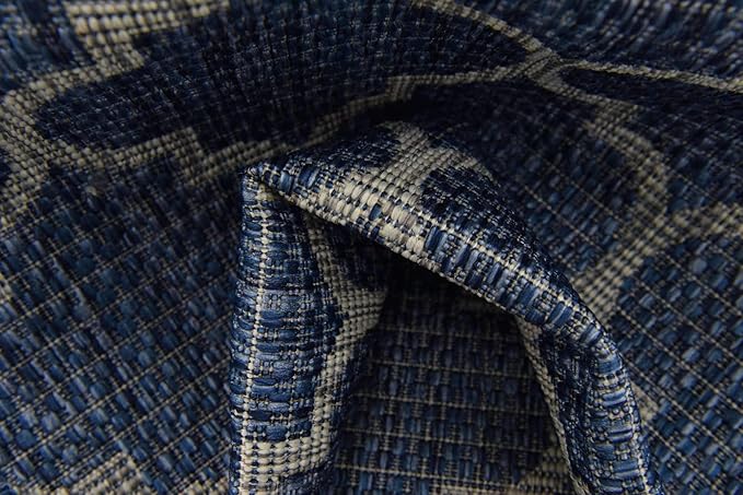 Unique Loom Outdoor Trellis Collection Area Rug (2' x 6' 1" Runner, Navy Blue/ Ivory)