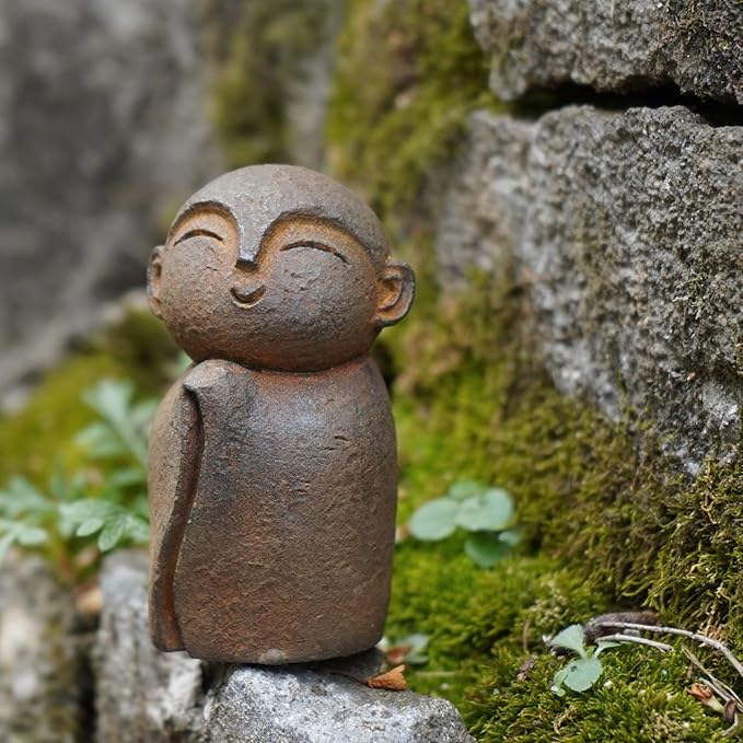 OwMell Japanese Jizo Monk Statue, Buddha Jizo Figurine Memorial Aquarium Statue Ornament - Praying Iron