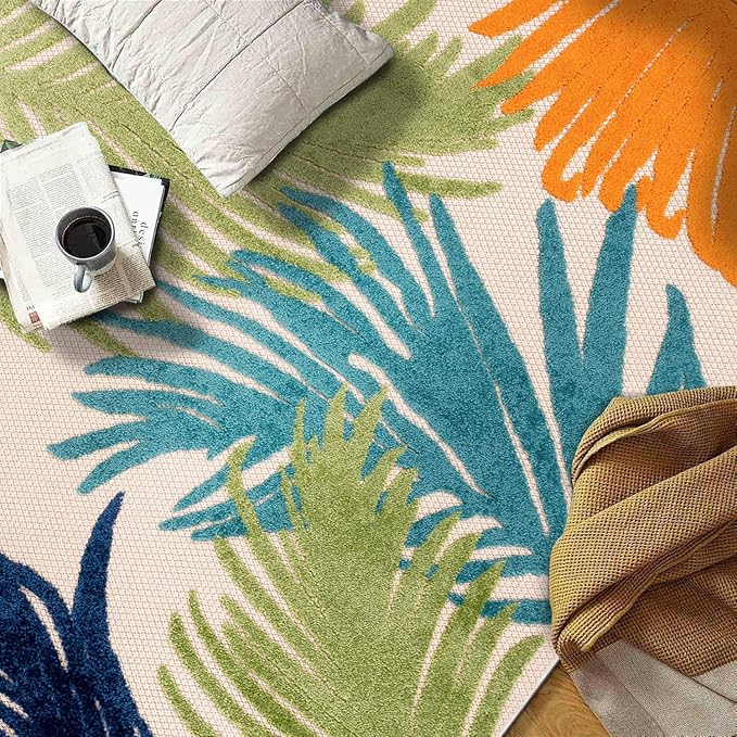 Rugshop Multi Lucca Contemporary Floral Indoor/Outdoor Runner Rug Durable Polypropylene, Weather Resistant, Easy Maintenance, Perfect for Patio, Backyard, Deck and Outdoor Lounge 2'7" x 10'