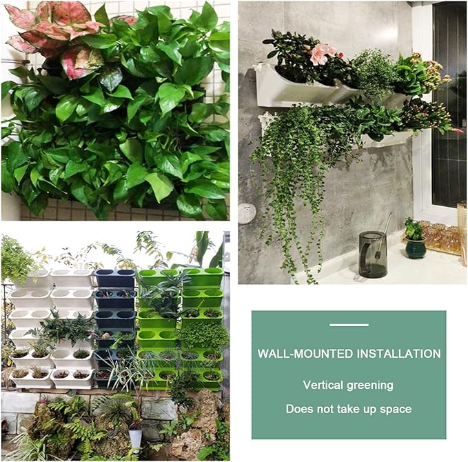 Vertical Wall Planter Stackable Wall Planter Garden Self Watering Wall-Mounted Planter Plant Flower Pot Holder for Indoor Outdoor Wall Plants Vegetables Decoration(White)