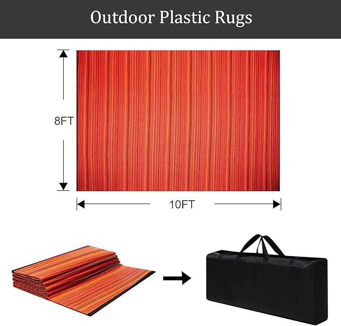 Reversible Outdoor/Indoor Plastic Rug Plastic Straw Rug Waterproof Portable Mat, Easy to Clean and Fold,Perfect for Garden, Patio, Picnic, Decking-（Red，8x10Ft）