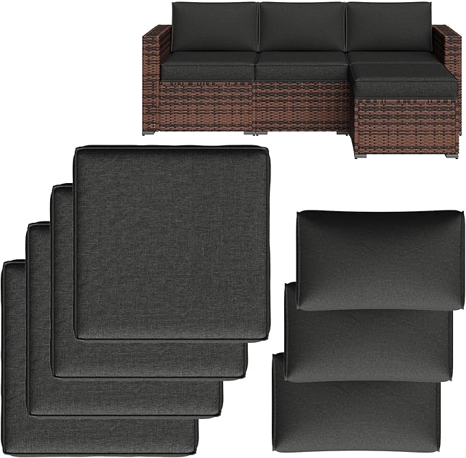 Replacement Cushions for Outdoor Furniture, 7-Piece Outdoor Cushions for Patio Furniture, Deep Seat, Waterproof & Fade Resistant Couch Cushion for 4-Seat Patio Conversation Sets, Black