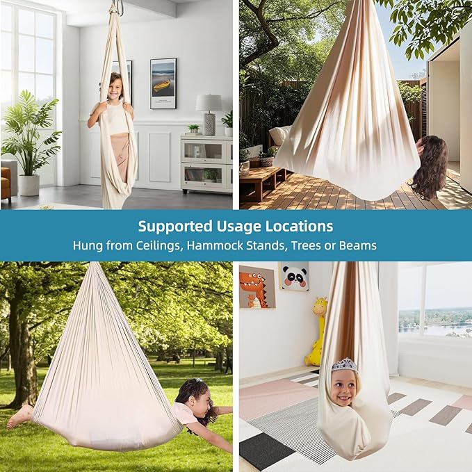 Sensory Swing Chairs for Kids, Indoor & Outdoor Hanging Therapy Cuddle Hammock Swing Seats for Child Teens with Autism, ADHD, Aspergers, Sensory Integration (Milky White(Hammock))