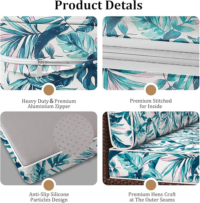 14 Pcs Outdoor Replacement Cushions for Patio Furniture, All Weather Water Resistant Cushion for 6 Seat Rattan Wicker Sectional Patio Conversation Sets and Couch (Lelf)