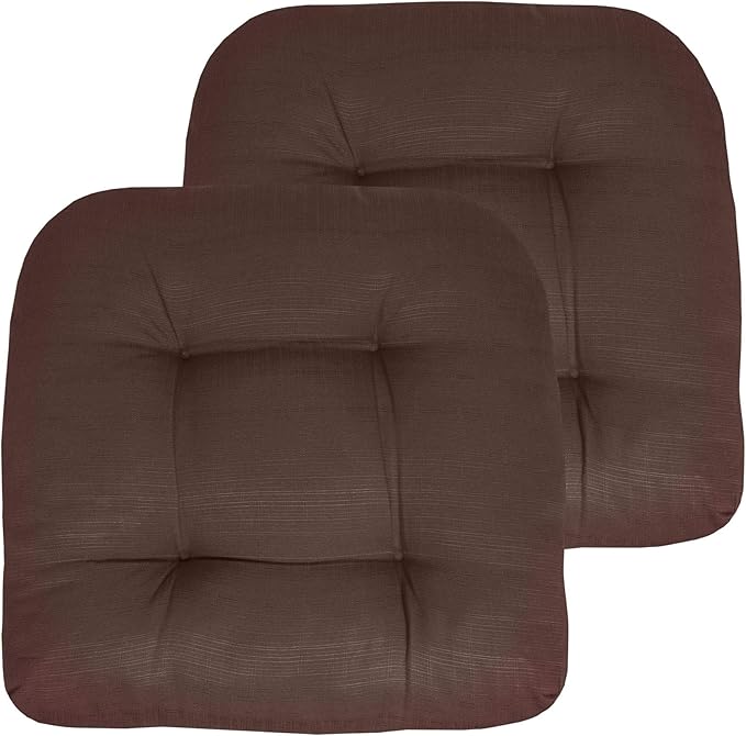 Sweet Home Collection Patio Cushions Outdoor Chair Pads Premium Comfortable Thick Fiber Fill Tufted 19" x 19" Seat Cover, 2 Count (Pack of 1), Chocolate