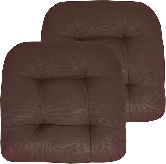 Sweet Home Collection Patio Cushions Outdoor Chair Pads Premium Comfortable Thick Fiber Fill Tufted 19" x 19" Seat Cover, 2 Count (Pack of 1), Chocolate