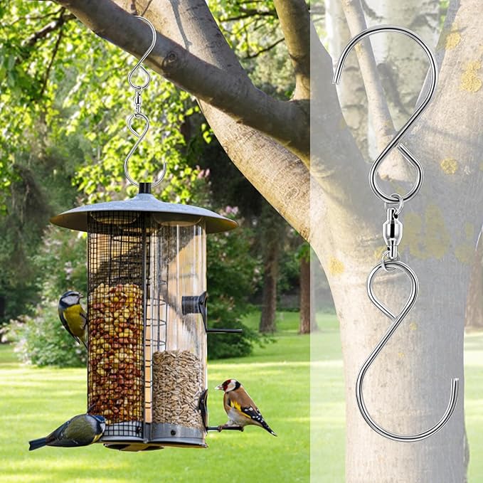 6 Pack Swivel Hooks Clips 360 Degree Dual Swivel S Hanging Chain Hooks Windsock Clip for Hanging Bird Feeders Houses Planters Indoor Outdoor Organization Hanger Wind Chimes Party