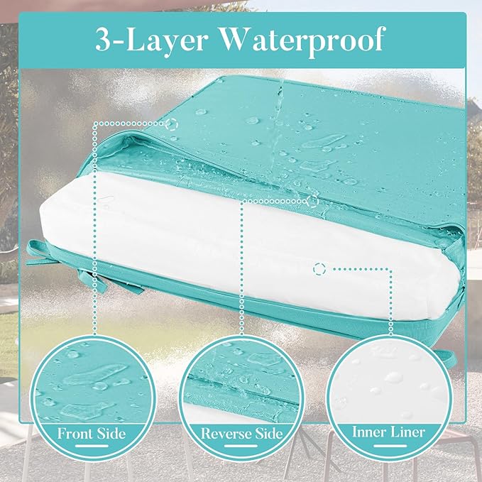 Basic Beyond Outdoor Chair Cushions for Patio Furniture, Waterproof Outdoor Seat Cushions Set of 4 18 x 18, Patio Chair Cushions Set of 4 with Ties and Handle, Teal