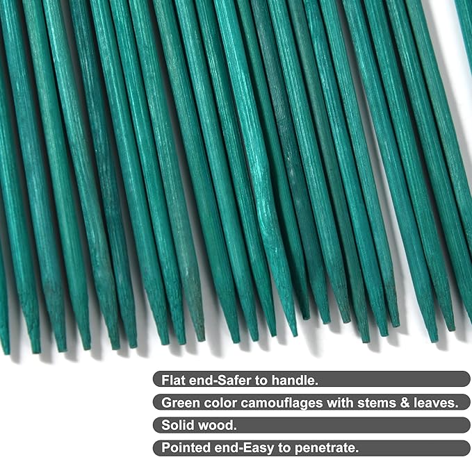 50 PCS 18” Wood Plant Stakes Garden Tomato Sticks Plant Stakes & Supports for Potted Plants, Comes with 100 pcs Green Twist tie