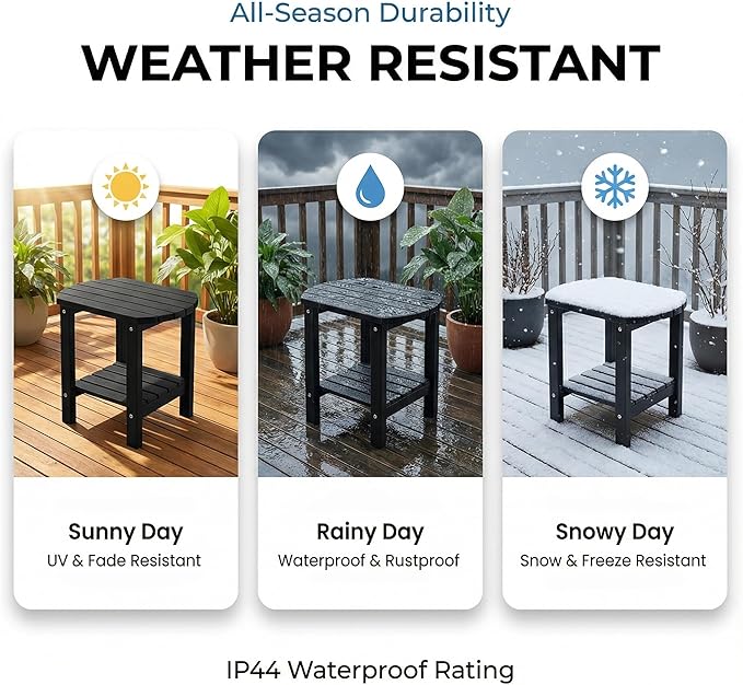 PASAMIC 2-Tier Adirondack Oval Outdoor Side Table, HDPE Small Outdoor Table, Patio End Table for Patio, Backyard, Weather-Resistant (Black)
