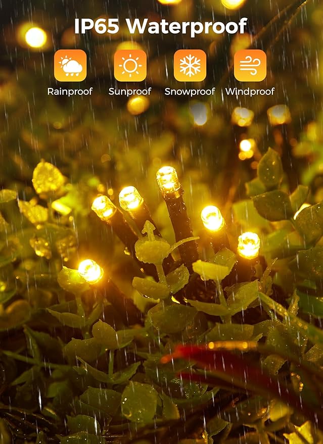 Solar String Lights for Outside, 2-Pack 200LED 78FT Total Solar Lights Outdoor IP65 Waterproof Solar Powered Lights with 8 Lighting Modes for Party Garden Yard Holiday Tree Decoration, Warm White