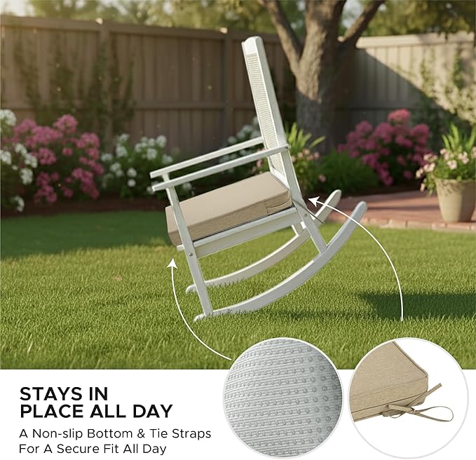 Outdoor Chair Cushions, Water-Resistant & Fade-Resistant, Patio Furniture Seat Replacement Chair Pads with Ties Zipper, Removable Cover, Non-Slip Bottom, Set of 2, 18.5 x 16 Inch, Natural