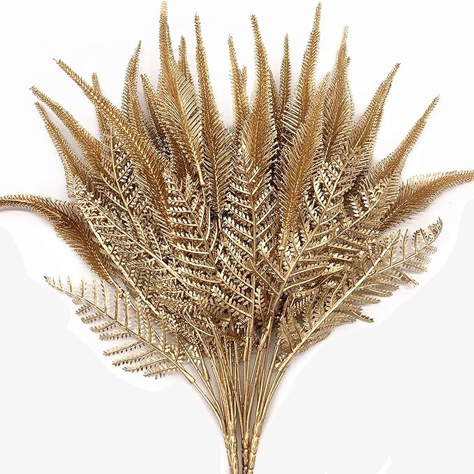 CATTREE Christmas Artificial Plants, Plastic Grass Faux Shrubs Fake Leaves Simulation Setaria Bushes Home Indoor Outdoor Garden Wedding Festival Decoration Hall Table Planter Filler – Gold 4 Pack