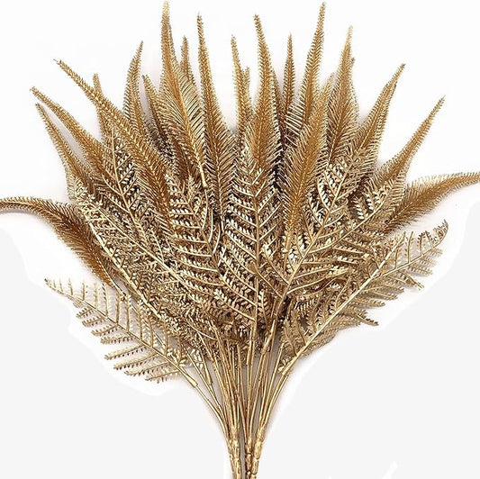 CATTREE Christmas Artificial Plants, Plastic Grass Faux Shrubs Fake Leaves Simulation Setaria Bushes Home Indoor Outdoor Garden Wedding Festival Decoration Hall Table Planter Filler – Gold 4 Pack