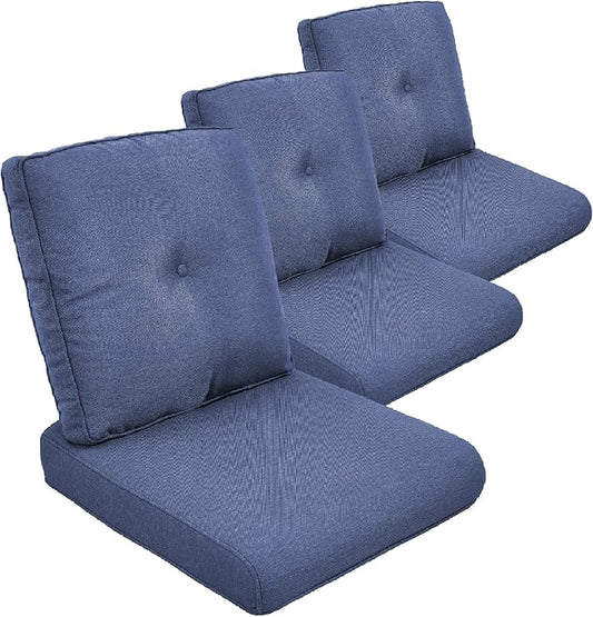 Outdoor Chair Cushion Set of 3, Waterproof Outdoor Seat Cushions 25x22, Patio Chair Cushions for Outdoor Furniture, Couch Cushion Replacement, Include 3 Back & 3 Seat Cushions, Button/Blue