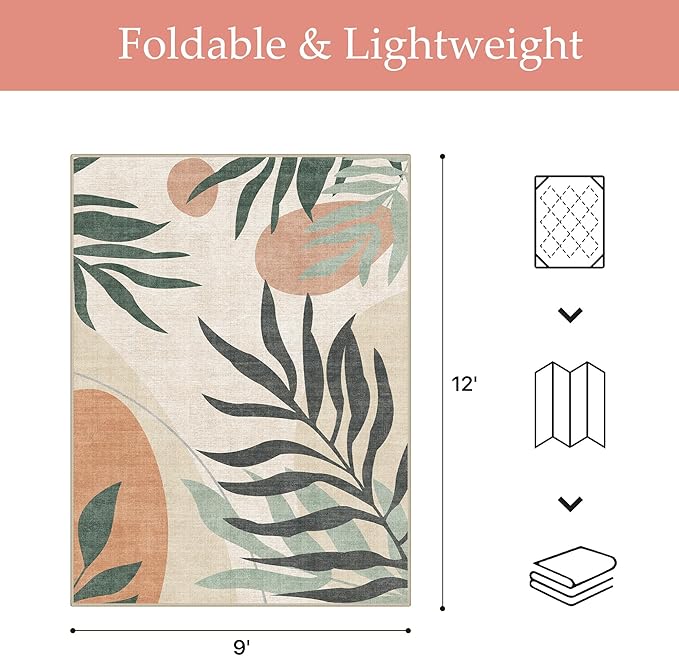 GENIMO Outdoor & Indoor Area Rug 9'x12', Waterproof, Non-Shedding, Easy Cleaning, Leaf Mat for Patio, Living Room, Balcony, Dining Room, RV, Deck, Bedroom, Camping, Outside Carpet, Beige Grey