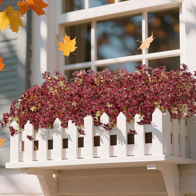 SHareconn 20 Bundles Artificial Fall Mums Flowers for Outdoors Decoration, Fake Silk Daisy Realistic Faux Plants UV Resistant for Planter Home Porch Patio Yard Autumn Indoor Outside Decor, Brown
