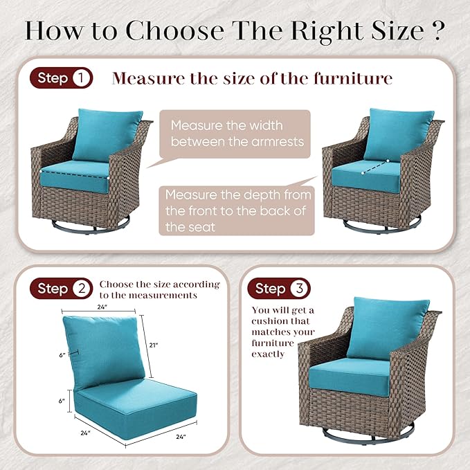 Luxury Outdoor Seat Cushion Set-24 x 24 x 6 Inch Outdoor Chair Cushions Set of 2 with Water Resistant & Removable Cover Outdoor Cushions for Patio Furniture Chair Sofa Couch