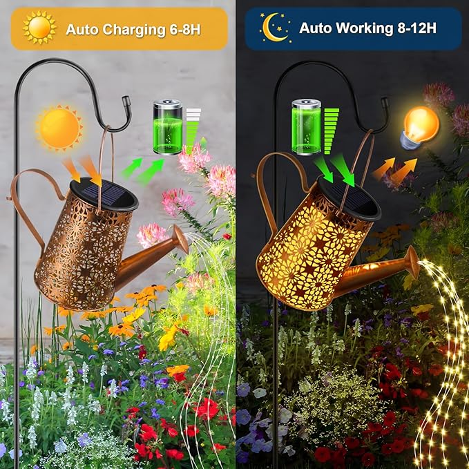 Solar Watering Can with Lights, Large Waterproof Solar Outdoor Lights Decorative Metal Solar Garden Lights Solar Lanterns Hanging Garden Lights for Yard Patio Pathway Walkway Lawn Gardening Gift