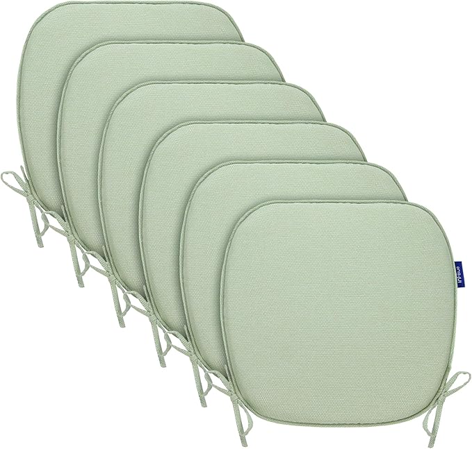 SleepMan Outdoor 17"x16" Chair Cushions with Ties Set of 6, Water Resistant All Weather U-Shape Seat Pads for Patio Garden Furniture Indoor Fade Resistant Patio Cushions (Light Green)
